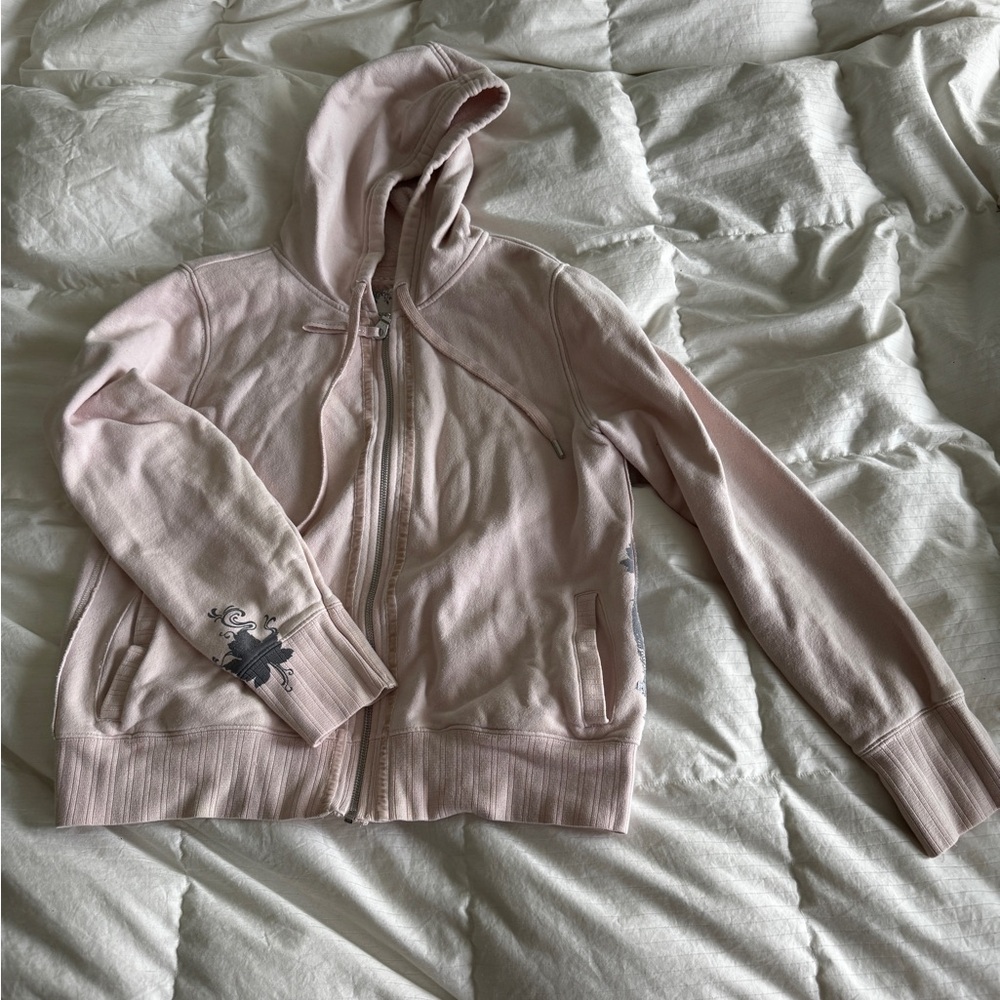 Vintage Old Navy Y2K Pink Hooded Sweatshirt with Floral Design